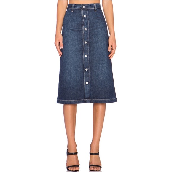 ALEXA CHUNG for AG A-line Button Front MIDI Denim Skirt Size 27 - Picture 3 of 15